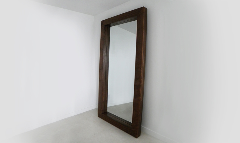 Black Walnut standing mirror with 5in frame and 4in depth.