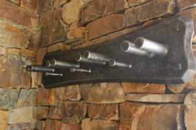 Hand forged ski rack made of recycled hot rolled steel.