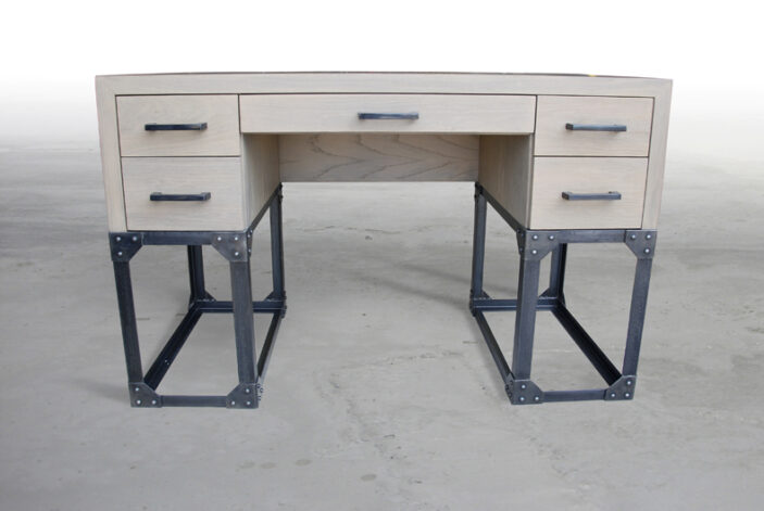 The Pittsburgh Desk made of angle iron, rivets and wire wheeled White Oak.