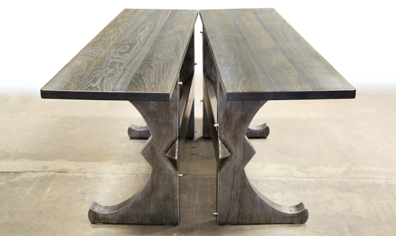 The Brooklyn "X" Dining Table with Steel Base and Wooden Top.