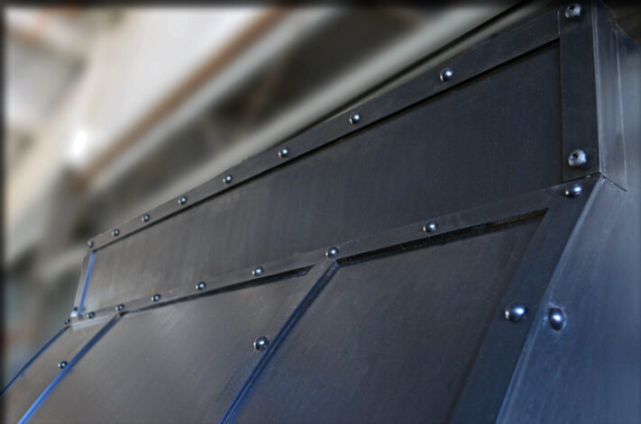 The Lanesford Oven Hood on black patina'd steel.