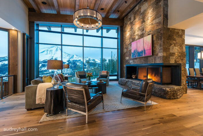 Lone Peak View Residence with Blackened Steel Fireplace