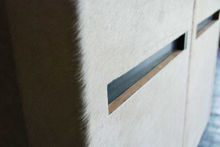 Brandner Design "Fir Dry Bar" with hair on hide doors and Black Walnut trim.