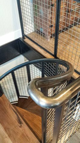 Brandner Design "Ennis Spiral Stair" hand-made in metal with modern industrial style.