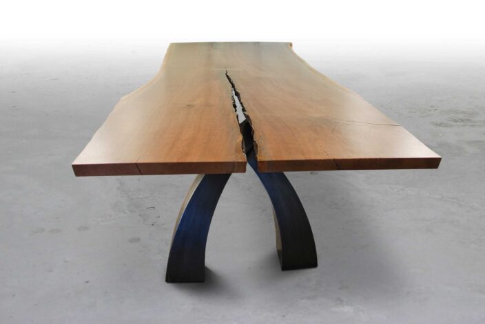 Brandner Design "Wishbone Walnut Table" with a hand-built sculptural steel base and Black Walnut top.