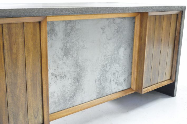 Brandner Design Mid-Century Modern Taconic Desk made with Mahogany and Ceruse White Oak.