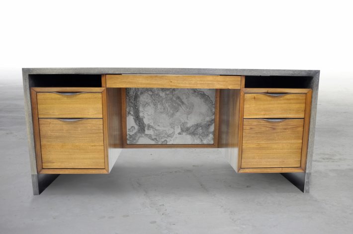 Brandner Design Mid-Century Modern Taconic Desk made with Mahogany and Ceruse White Oak.