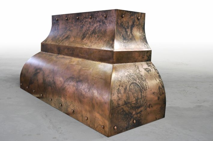 Oven Hood made of Etched Steel with a Copper Patina.