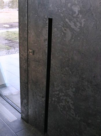 modern etched steel pivot door