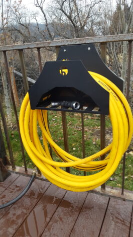 black coated steel hose holder in 6in and 10in diameter.