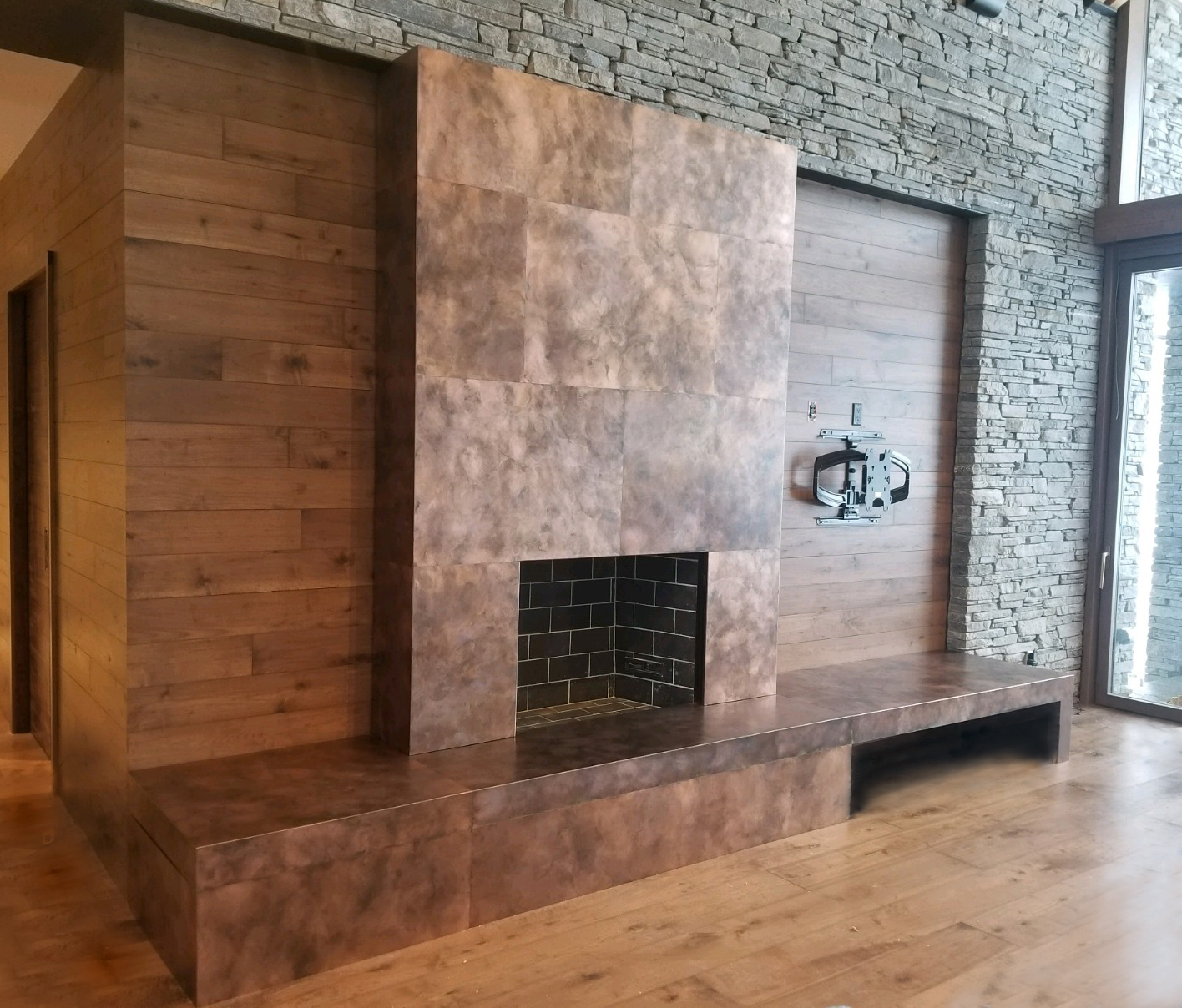 Copper Tile Fireplace Surround.