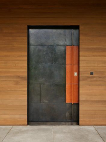 Lone Pine Residence -mountain modern door - Steel & Leather custom door