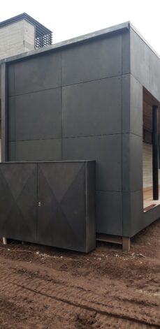 ross peak siding rainscreen metal panels and utility box enclosure