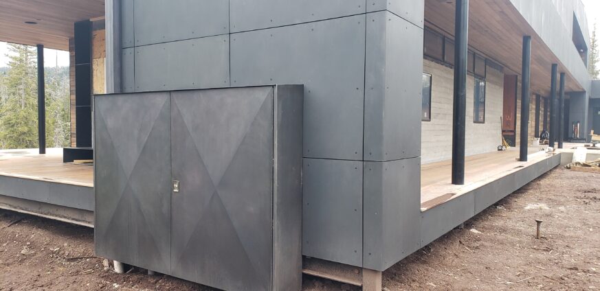 ross peak siding rainscreen metal panels and utility box enclosure