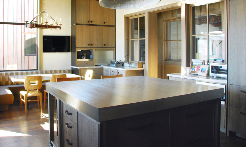 The "Lake Creek" Kitchen: a blend of wire wheeled White Oak and hand patina’d steel.